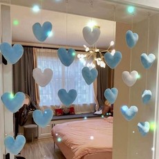 예쁜 하트 실커튼 현관 문발 가림막 공간분리 문발 실 커튼 인테리어, 블루+화이트