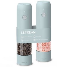 울트리안 페퍼 조명 그라인더 소금 6가지 충전식 조절 가능한 LED 자동 거칠기를 갖춘, Light Blue