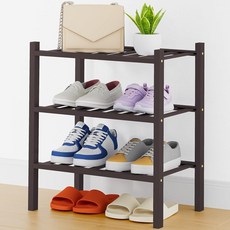 Smiry 옷장용 5단 대나무 신발장 보관 정리함 다기능 튼튼한 쌓을 수 있는 프리 스탠딩 신발 선반 정리함 입구 신발 보관 실내 실외 좁은 공간 블랙 스몰, 3 Tier - Thick - Small