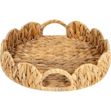 스토리지웍스 직사각형 위커 가리비 트레이 손잡이가 달린 라탄 서빙 장식 및 정리용 씨그래스 바구니 15.75인치 L x 11.5인치 W 2.75인치 H