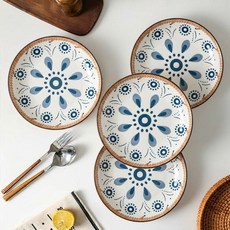 WHH 원형 예쁜 접시 세트 플레이팅 접시 도자기 그릇, 4개, B