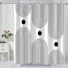 GKLEASG Boho 미드 센추리 샤워 커튼 미니멀리스트 추상 아치 심플 썬 모던 세탁기 세탁 가능 방수 욕실 장식 욕조용 후크 12개 포함 182.9x182.9cm(72x