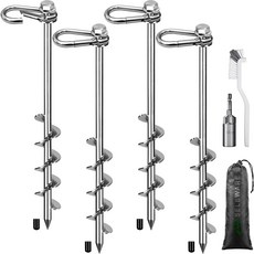 셀웨어 4팩 트램펄린 스테이킹 헤비 듀티 지상 앵커 고풍력 안전한 동물 텐트 헛간 스윙 세트 이동식 주택 카포트를 위한 나선형 지구, E: 17 Inch Long (4