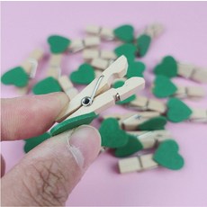 인테리어 소품 하트 나무 집게 사진 메모 걸이 장식 그린 50개