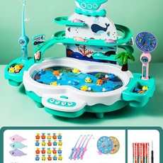 XINGE 兒童磁力釣魚玩具套組 電動撈魚臺 益智遊戲, 綠色海豚飛天三層款普通電池彩盒版, 1套