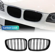 자동차 광택 블랙 그릴 전면 키드니 BMW E81 128I 07-11 듀얼 슬레이트 라인, 02 Carbon Fiber