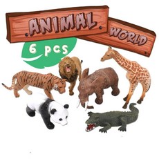 어린이 사파리 동물피규어 6p 역할놀이 학습교구 동물모형, 1개