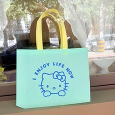 리유저블 방수 부직포 쇼핑백 큐티 KT 캣 부직포 쇼핑백, 25개, 코발트블루27*26*10CM