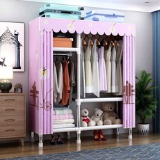 簡易衣櫃 防塵衣櫃 收納家用 臥室收納 宿舍儲物櫃 簡易衣柜布衣柜 鋼管加粗加固掛式接頭 家居便攜單人鋼管布簡易衣櫥, 85長*46寬*172高cm,衣帽架（無防塵布罩）