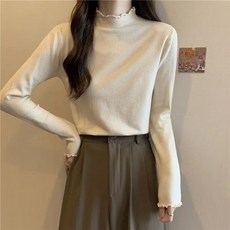 木耳邊半高領內搭上衣 - 秋冬新款長袖T恤