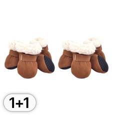 투데이리빙 1+1 반려동물 강아지 겨울 털신발 포근 뽀글이 산책용 패션 애견 발부츠 댕냥이 털신발 미끄럼방지 애완견 반려견 발바닥 의류 용품, 2세트, R98495A(브라운
