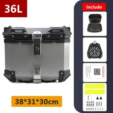 공장 직판 알루미늄 오토바이 박스 28L/36L/45L/55L/65L/80L/100L 리어 라지 케이스 범용 방수 모토 탑, 06 36L A Silver