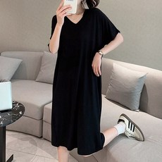 여름 여성 V넥 롱 편한 옆트임 원피스 반팔 데일리