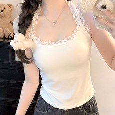 레이스 백포인트 캡내장 홀터넥 끈나시 여성 민소매 브라탑