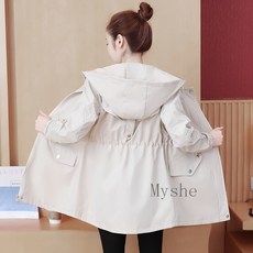 [Myshe]여성 가을 미디 후드 트렌치코트 캐주얼 XiaoM01613FEI613FS03