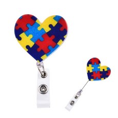 자폐증 간호사 배지 홀더 릴 간호사 자폐증 인식 접이식 배지 릴 특수 교육 교사 다채로운 하트 모양의 이름 클립 의사 아크릴 ID 홀더 감사 선물, 블루