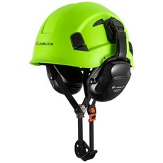 【臺灣 隔日-發貨 可開發票】LOEBUCK洛巴克帶30分貝降噪隔音耳罩 美式 建築 安全帽 工程 施工 透氣 防護帽, 綠帽+耳罩, 1個