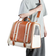 포프린츠펫 3면 통풍 반려묘 캐리어 백 - 초경량 접이식 대용량 스트레스 방지 쌍견 가방+손잡이, 1개, 브라운