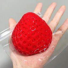 말랑쫀득 딸기 스트레스볼 스트레스 해소 말랑이 스퀴즈볼 말랑이 장난감 공 무소음 말랑이 에어 젤리볼, 큰 빨간 딸기, 1개, 90g
