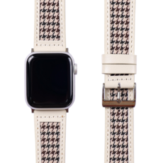 모할랩 애플워치 3/4/5/6/7/8/SE 호환 하운드 투스 가죽 스트랩 + 보호필름, 04 크림, 44mm