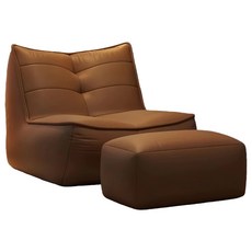 白色帶腳踏懶人沙發，耐磨貓抓皮，靜音顆粒填充，手工拉點工藝, 棕色帶腳踏, 1個