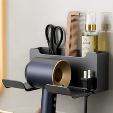 시딘퓨 무타공 강력접착 드라이기 거치대 수납형, 그레이, 1개