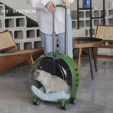 고양이투명캐리어 이동장 강아지 산책 이동 켄넬 가방 바퀴, C. 12세 이하 고양이 및 개 32마리, I. 둥근 녹색 반투명 케이스