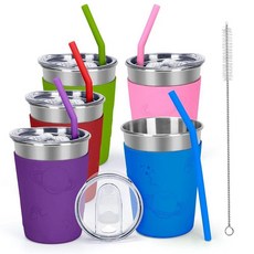 ECLATIS Carperipher 무지개 실리콘 슬리브가 있는 아동용 컵 5팩 355ml12온스 304 스테인리스 스틸 컵 뚜껑과 빨대 포함 상쾌한 여행용 텀블러 차갑, 멀티컬러