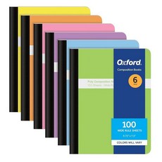Oxford 폴리 컴포지션 노트 6팩 다양한 커버 색상 내구성 방수 폴리 넓은 유선 종이 24.4 x 19.1cm(9-3/4 7-1/2인치) 학교 저널 파스텔 커버