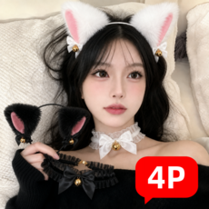 하임하이 4P 코스프레 고양이귀 머리띠 초커세트 파티룩 촬영 악세사리