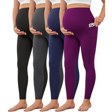 VALAND &Y Cream 크림lush 4팩 임산부용 레깅스 뱃살 위에 주머니가 있는 부드러운 요가 운동 임산부 바지 - 블랙/다크 그레이/네이비 블루/플럼 퍼플 XL 2