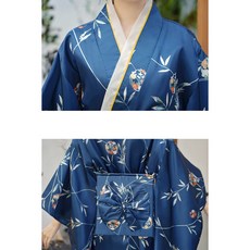 水水女人國 日式和服浴衣 復古印花綢緞質感 東瀛風寫真表演, 寶藍色, 1套