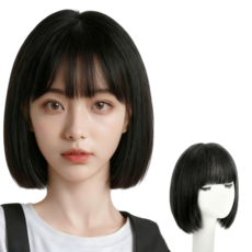 상덕 단발머리 패션 통가발 내추럴 숏컷 쇄골발, 네이처블랙, 1개