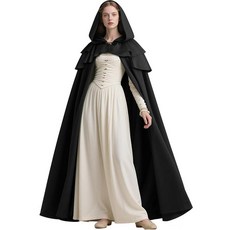 L'VOW 중세 후드 망토 르네상스 망토 러플 숄 칼라 여성 남성 할로윈 코스프레 블랙. 단일 사이즈