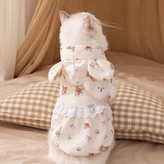 투니스 반려동물 고양이 스플라이싱 프린팅 기모 후드 아우터, 베이지 화이트, 1개