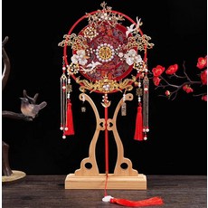 DIU 雙面雙色團扇新娘結婚diy材料包秀禾出嫁喜扇子重工婚禮結婚禮物, 1個, 珠聯璧合:成品【做好的】
