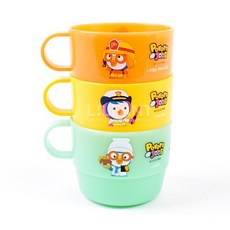 홈앤키즈 뽀로로잡스 컬러 핸들컵 3P 유아 어린이집 유치원 물컵 양치컵 유아컵, 뽀로로잡스 컬러핸들컵3P, 1세트