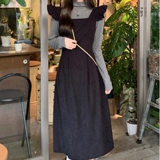 목폴라원피스세트 민소매 어깨 프릴 원피스 목폴라 티셔츠 set 롱원피스 689000AA (1EA)