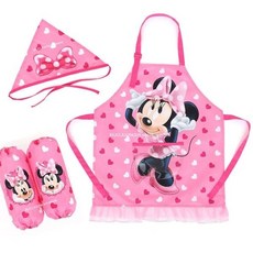 쌍문상회 미니마우스 하트 앞치마 토시두건 3종세트 요리 미술