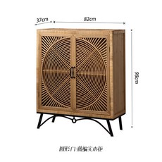 藤編實木櫃 圓形門收納櫃 82x37x98cm 透氣防塵 大容量收納, 1層, 棕色 藤編實木 圓形門