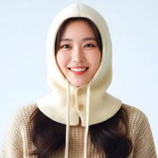 어반보그 여성 니트 바라클라바 후드 넥워머 방한 모자, 베이지