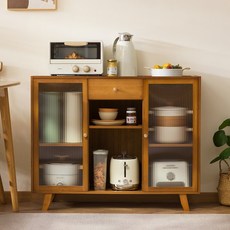 GOOD LIVE 원목 주방 수납장 3칸 캐비닛 정리함, 3단, 브라운