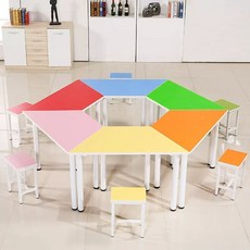 접이식 강의용 의자 간이 책상 세미나 수강판 일체형, 1인용, 단체 활동용 사다리꼴 2.4m 6개 스툴 6개