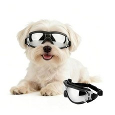 대형견을 위한 강아지 고글 조절 가능한 스트랩이 있는 자외선 차단 선글라스 2개 중대형 반려동물을 방풍 반려동물 안경 블랙 & 클리어 L, Small