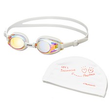 피닉스 아동 미러수경 PN-505JM + 우레탄 수모_드로잉 SET, 화이트, 1세트