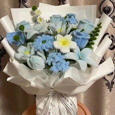 티류으스 DIY 모루꽃다발키트 대형 만들기 패키지 선물 취미 꽃꽂이 ZH, 1개, 블루 로즈 백합 꽃다발