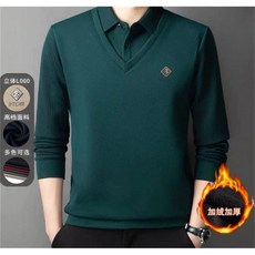 加絨Polo衫 男生長袖 條紋假兩件