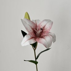 秋色系3D打印雙頭百合花仿真花 假花 人造花 客廳裝飾 餐桌裝飾 花瓶 插花裝飾 拍照道具, 粉白, 1個