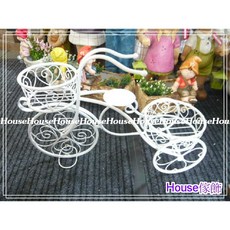 House傢飾 復古洗白愛心鐵製三輪車花器/花架(2籃) - 限量款, 1個