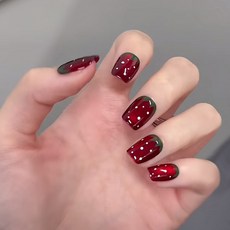 穿戴甲片高級感夏季簡約百搭美甲貼片貓眼手工假指甲片新品30片, 1個, BY1617金月草莓:膠水款